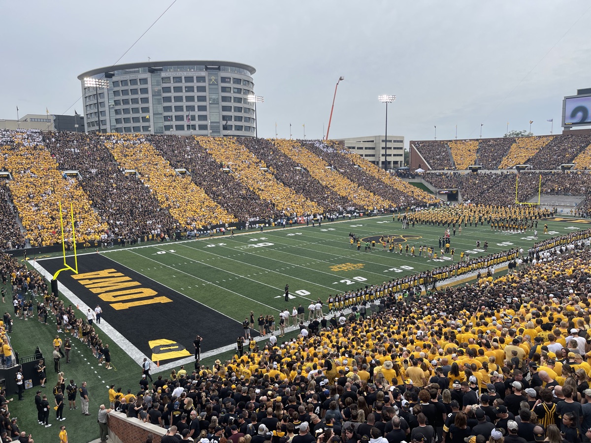 Kinnick Stadium crowd and field view from Iowa football seats