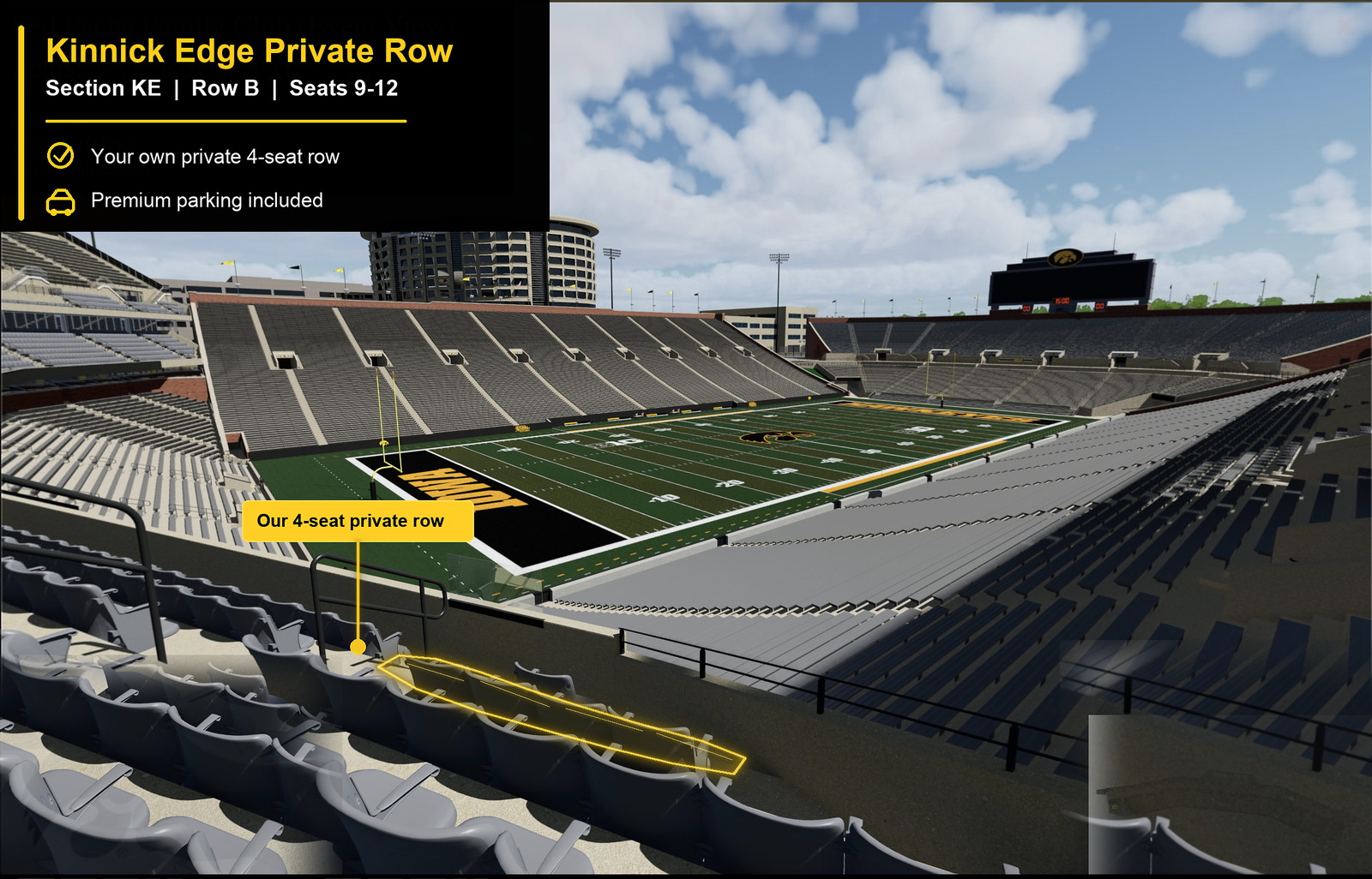 Kinnick Edge private four-seat row view at Kinnick Stadium