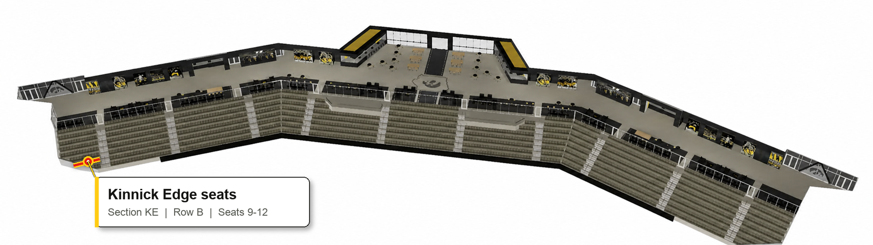 Ted Pacha Family Club map showing Kinnick Edge seats in Section KE, Row B, Seats 9-12